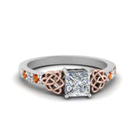 Load image into Gallery viewer, princess-cut-celtic-diamond-ring-with-orange-sapphire-in-14K-white-gold-FDENS2255PRRGSAOR-NL-WG

