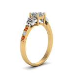 Load image into Gallery viewer, princess-cut-celtic-diamond-ring-with-orange-sapphire-in-14K-yellow-gold-FDENS2255PRRGSAORANGLE2-NL-YG
