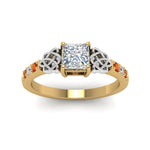 Load image into Gallery viewer, princess-cut-celtic-diamond-ring-with-orange-sapphire-in-14K-yellow-gold-FDENS2255PRRGSAORANGLE5-NL-YG_54b7af9b-d0d9-4303-8b52-6f4d3563c86d
