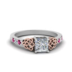 Load image into Gallery viewer, princess-cut-celtic-diamond-ring-with-pink-sapphire-in-14K-white-gold-FDENS2255PRRGSADRPI-NL-WG
