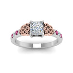 Load image into Gallery viewer, princess-cut-celtic-diamond-ring-with-pink-sapphire-in-14K-white-gold-FDENS2255PRRGSADRPIANGLE5-NL-WG_c73453fd-a610-4c23-b103-4d66fad1b28a
