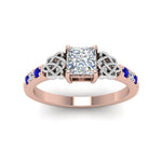 Load image into Gallery viewer, princess-cut-celtic-diamond-ring-with-sapphire-in-14K-rose-gold-FDENS2255PRRGSABLANGLE5-NL-RG
