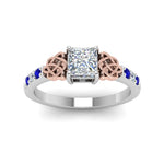 Load image into Gallery viewer, princess-cut-celtic-diamond-ring-with-sapphire-in-14K-white-gold-FDENS2255PRRGSABLANGLE5-NL-WG

