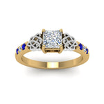 Load image into Gallery viewer, princess-cut-celtic-diamond-ring-with-sapphire-in-14K-yellow-gold-FDENS2255PRRGSABLANGLE5-NL-YG_1e5af19d-875d-445c-a09b-5fcfaaed981b
