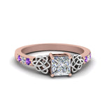 Load image into Gallery viewer, princess-cut-celtic-diamond-ring-with-violac-topaz-in-14K-rose-gold-FDENS2255PRRGVITO-NL-RG_095dc19a-0a34-489c-a1f3-91cad8b37fd4
