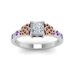 Load image into Gallery viewer, princess-cut-celtic-diamond-ring-with-violac-topaz-in-14K-white-gold-FDENS2255PRRGVITOANGLE5-NL-WG_279a369e-ad3b-4694-aa6c-b2d8e4d8e22f
