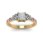 Load image into Gallery viewer, princess-cut-celtic-diamond-ring-with-violac-topaz-in-14K-yellow-gold-FDENS2255PRRGVITOANGLE5-NL-YG_e9c01706-245f-4956-bd93-81b55f9e0b0a
