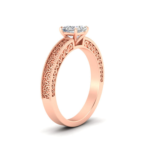 Princess Cut Celtic Engraved Solitaire Engagement Ring
