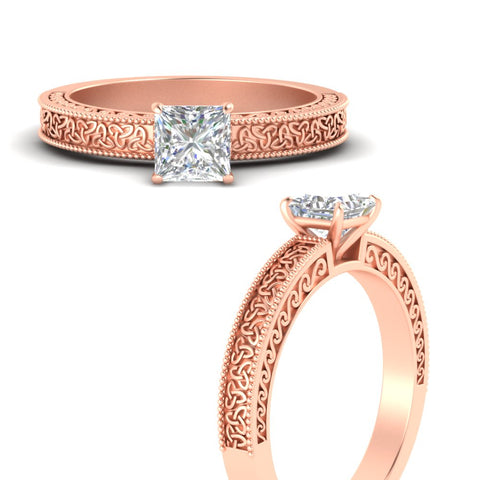 Princess Cut Celtic Engraved Solitaire Engagement Ring