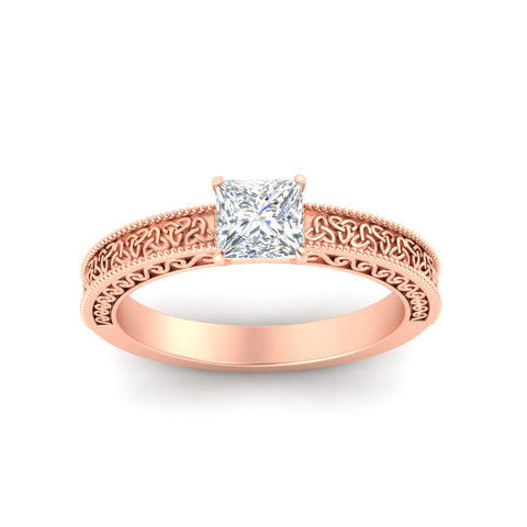 Princess Cut Celtic Engraved Solitaire Engagement Ring