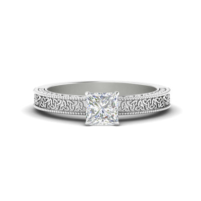 Princess Cut Celtic Engraved Solitaire Engagement Ring
