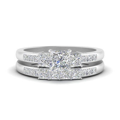3 Stone Princess Cut Channel Accent Bridal Set