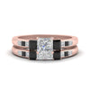 Load image into Gallery viewer, princess-cut-channel-three-stone-diamond-engagement-ring-with-black-diamond-in-rose-gold-FDENS205PRGBLACK-NL-RG.jpg