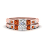 Load image into Gallery viewer, princess-cut-channel-three-stone-diamond-engagement-ring-with-orange-sapphire-in-rose-gold-FDENS205PRGSAOR-NL-RG.jpg
