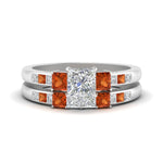Load image into Gallery viewer, princess-cut-channel-three-stone-diamond-engagement-ring-with-orange-sapphire-in-white-gold-FDENS205PRGSAOR-NL-WG.jpg
