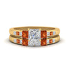Load image into Gallery viewer, princess-cut-channel-three-stone-diamond-engagement-ring-with-orange-sapphire-in-yellow-gold-FDENS205PRGSAOR-NL-YG.jpg