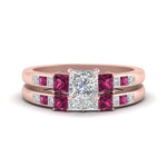 Load image into Gallery viewer, princess-cut-channel-three-stone-diamond-engagement-ring-with-pink-sapphire-in-rose-gold-FDENS205PRGSADRPI-NL-RG.jpg
