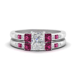 Load image into Gallery viewer, princess-cut-channel-three-stone-diamond-engagement-ring-with-pink-sapphire-in-white-gold-FDENS205PRGSADRPI-NL-WG.jpg
