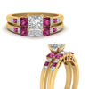Load image into Gallery viewer, princess-cut-channel-three-stone-diamond-engagement-ring-with-pink-sapphire-in-yellow-gold-FDENS205PRGSADRPI-NL-YG.jpg
