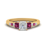 Load image into Gallery viewer, princess-cut-channel-three-stone-diamond-engagement-ring-with-pink-sapphire-in-yellow-gold-FDENS205PRRGSADRPI-NL-YG.jpg
