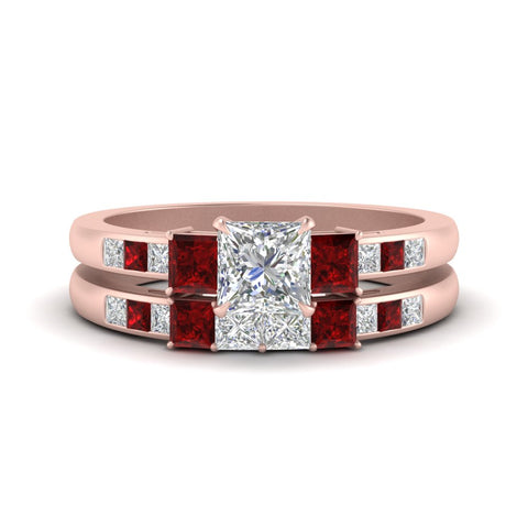 Pear Shaped 3 Stone Channel Accent Wedding Set