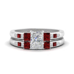 Load image into Gallery viewer, princess-cut-channel-three-stone-diamond-engagement-ring-with-ruby-in-white-gold-FDENS205PRGRUDR-NL-WG.jpg
