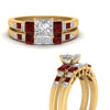 Load image into Gallery viewer, princess-cut-channel-three-stone-diamond-engagement-ring-with-ruby-in-yellow-gold-FDENS205PRGRUDR-NL-YG.jpg
