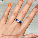 Load image into Gallery viewer, princess-cut-channel-three-stone-diamond-engagement-ring-with-sapphire-in-white-gold-FDENS205-2.jpg
