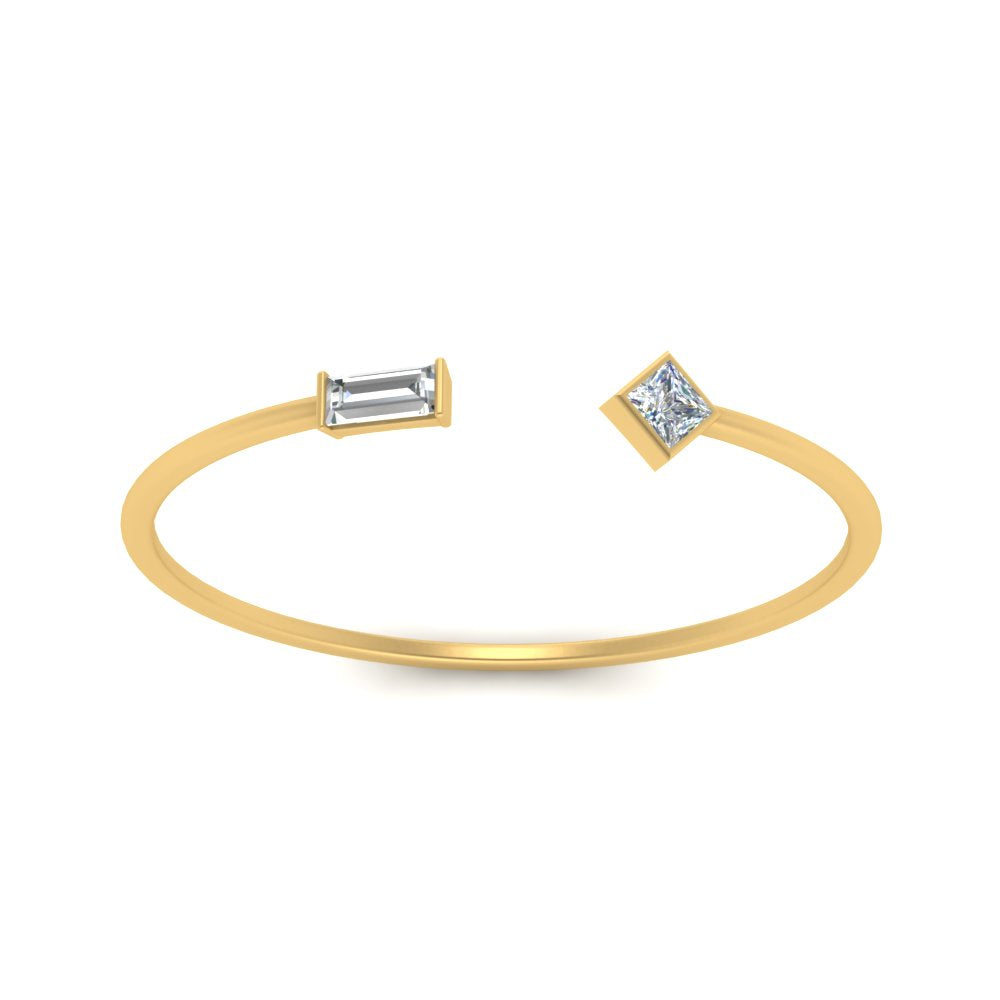 Princess Cut And Baguette Stacking Thin Ring