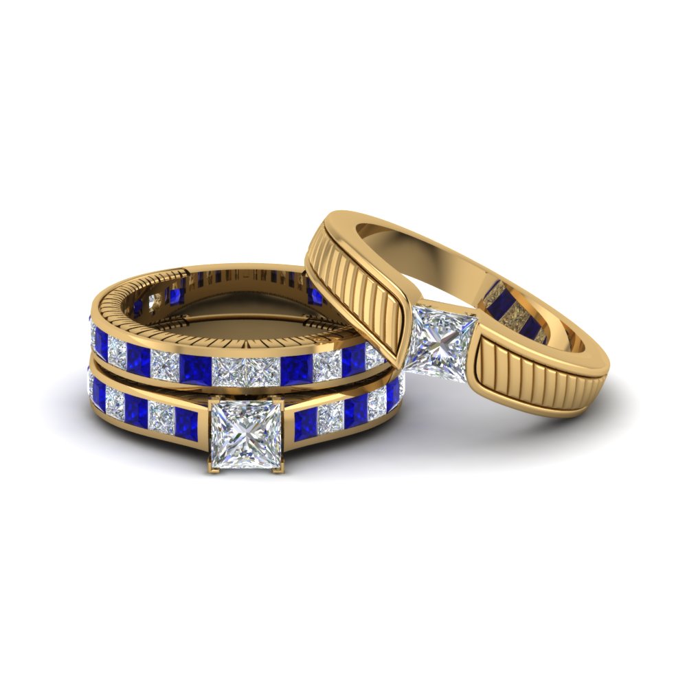 princess-cut-diamond-engraved-trio-matching-diamond-wedding-sets-with-blue-sapphire-in-14K-yellow-gold-FD8225TPRGSABL-NL-YG?v=1756184721
