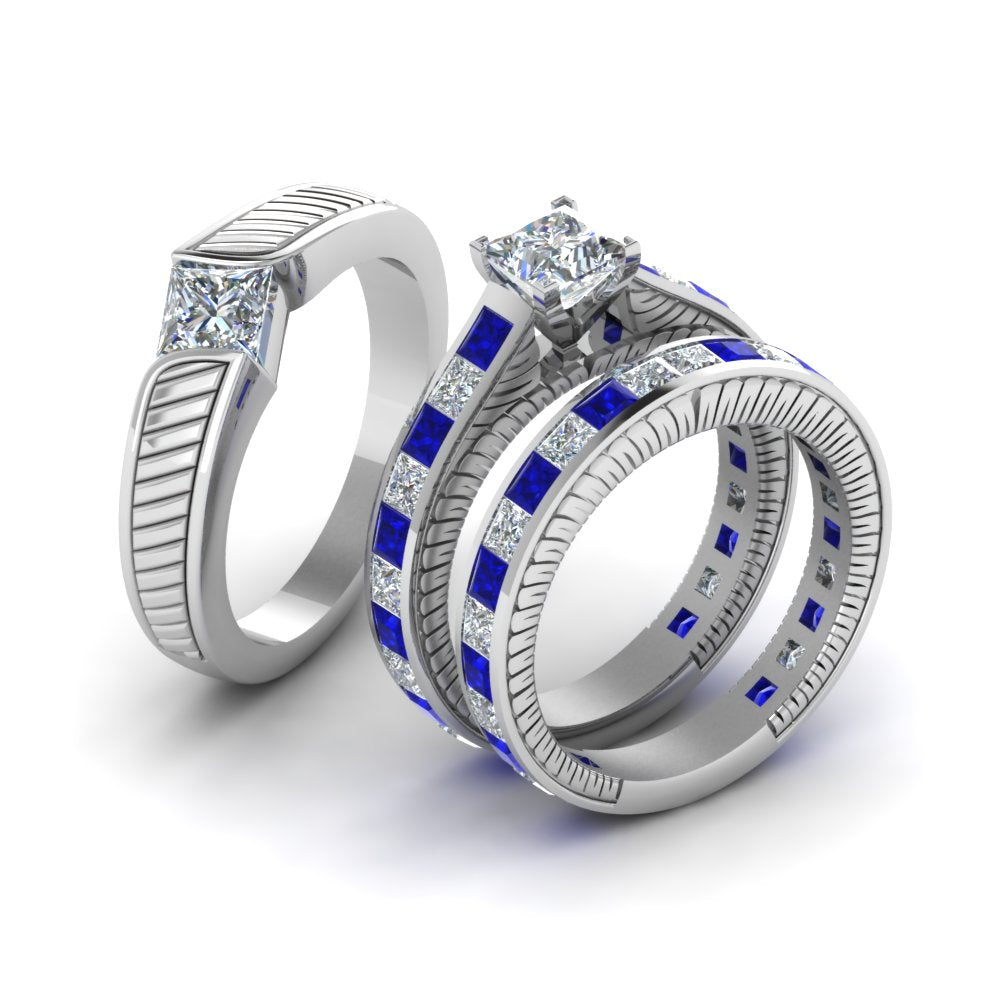 princess-cut-diamond-engraved-trio-matching-diamond-wedding-sets-with-blue-sapphire-in-18K-white-gold-FD8225TPRGSABLANGLE2-NL-WG?v=1756184720