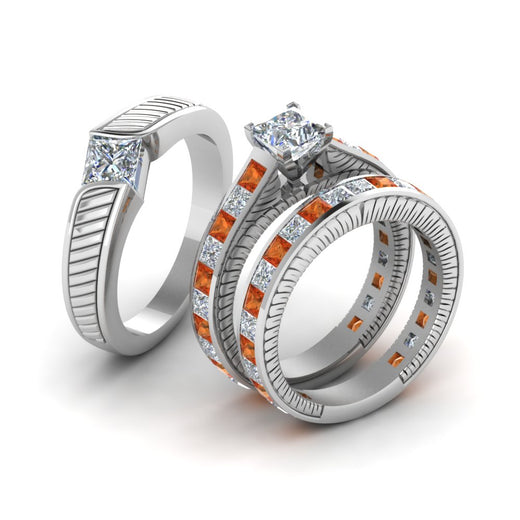 princess-cut-diamond-engraved-trio-matching-diamond-wedding-sets-with-orange-sapphire-in-18K-white-gold-FD8225TPRGSAORANGLE2-NL-WG?v=1756184721