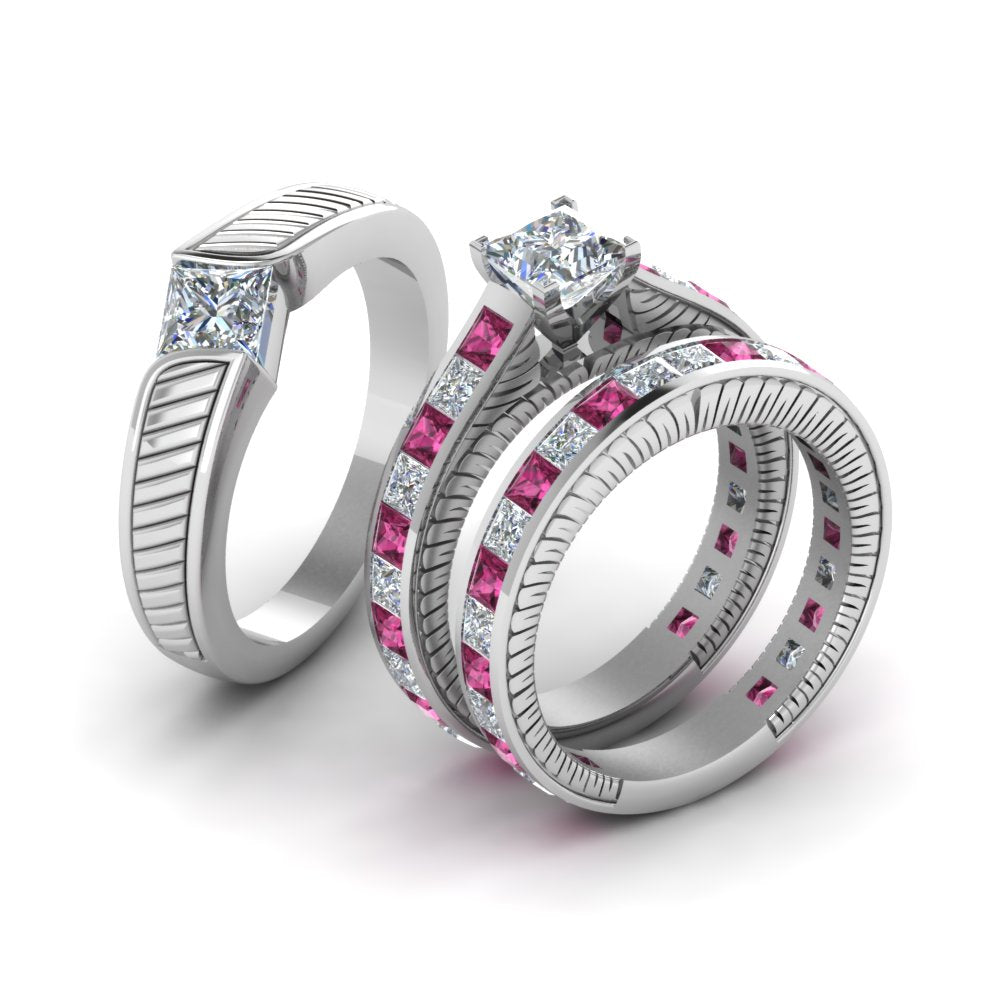 princess-cut-diamond-engraved-trio-matching-diamond-wedding-sets-with-pink-sapphire-in-950-Platinum-FD8225TPRGSADRPIANGLE2-NL-WG?v=1756184721