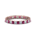 Load image into Gallery viewer, princess-cut-diamond-eternity-ring-1.50-carat-with-pink-sapphire-in-rose-gold-FDEWB8675PR-1.50CTGSADRPI-NL-RG
