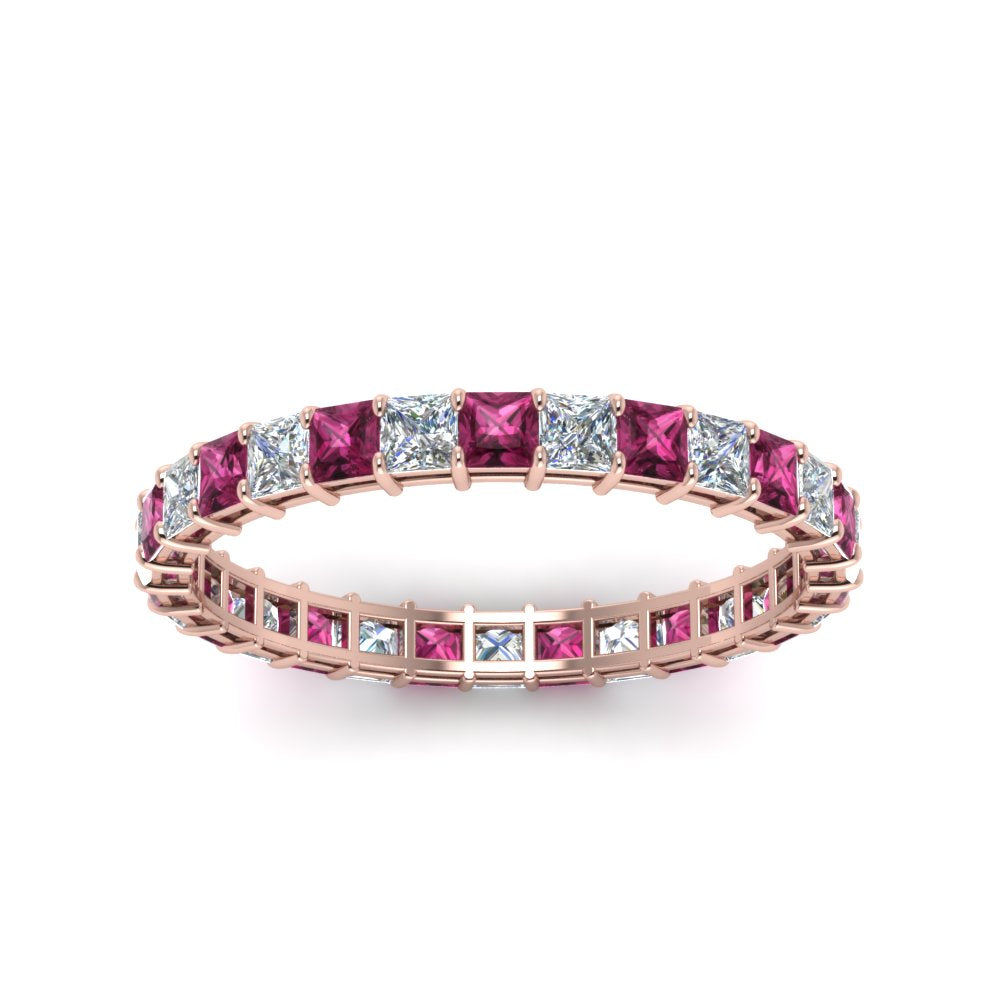 princess-cut-diamond-eternity-ring-1.50-carat-with-pink-sapphire-in-rose-gold-FDEWB8675PR-1.50CTGSADRPIANGLE5-NL-RG