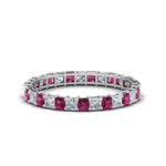 Load image into Gallery viewer, princess-cut-diamond-eternity-ring-1.50-carat-with-pink-sapphire-in-white-gold-FDEWB8675PR-1.50CTGSADRPI-NL-WG
