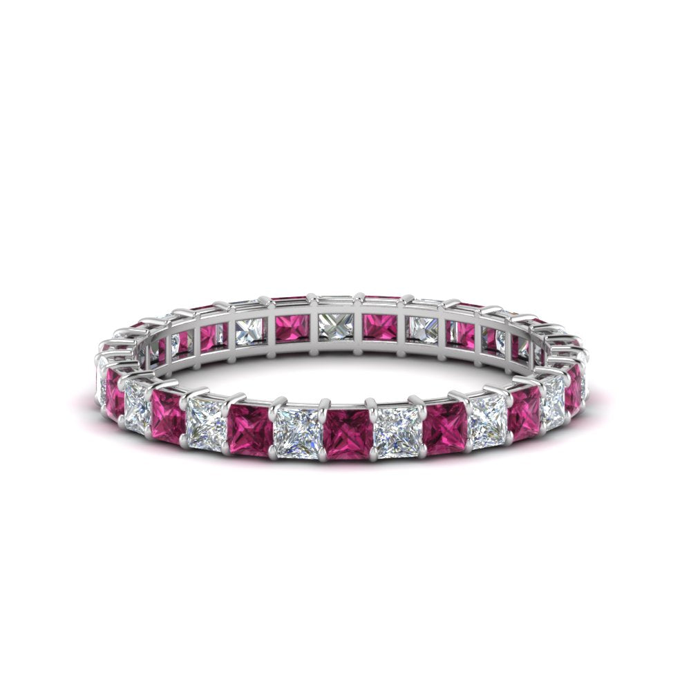 princess-cut-diamond-eternity-ring-1.50-carat-with-pink-sapphire-in-white-gold-FDEWB8675PR-1.50CTGSADRPI-NL-WG