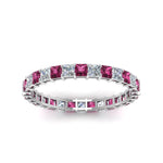 Load image into Gallery viewer, princess-cut-diamond-eternity-ring-1.50-carat-with-pink-sapphire-in-white-gold-FDEWB8675PR-1.50CTGSADRPIANGLE5-NL-WG
