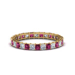 Load image into Gallery viewer, princess-cut-diamond-eternity-ring-1.50-carat-with-pink-sapphire-in-yellow-gold-FDEWB8675PR-1.50CTGSADRPI-NL-YG
