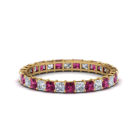princess-cut-diamond-eternity-ring-1.50-carat-with-pink-sapphire-in-yellow-gold-FDEWB8675PR-1.50CTGSADRPI-NL-YG