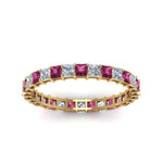 Load image into Gallery viewer, princess-cut-diamond-eternity-ring-1.50-carat-with-pink-sapphire-in-yellow-gold-FDEWB8675PR-1.50CTGSADRPIANGLE5-NL-YG
