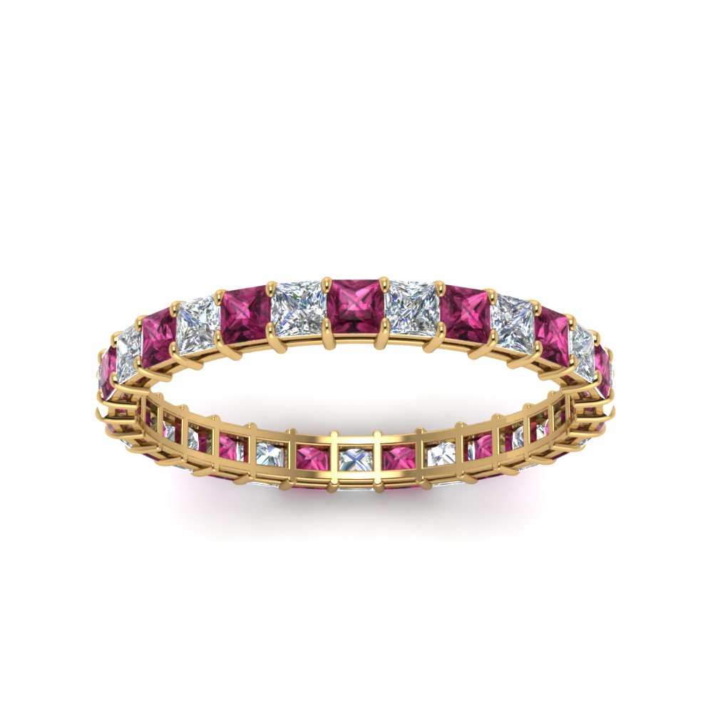 princess-cut-diamond-eternity-ring-1.50-carat-with-pink-sapphire-in-yellow-gold-FDEWB8675PR-1.50CTGSADRPIANGLE5-NL-YG