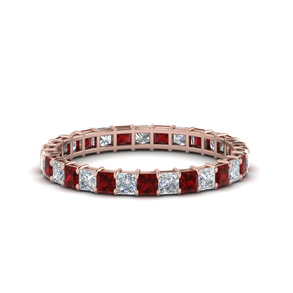princess-cut-diamond-eternity-ring-1.50-carat-with-ruby-in-rose-gold-FDEWB8675PR-1.50CTGRUDR-NL-RG