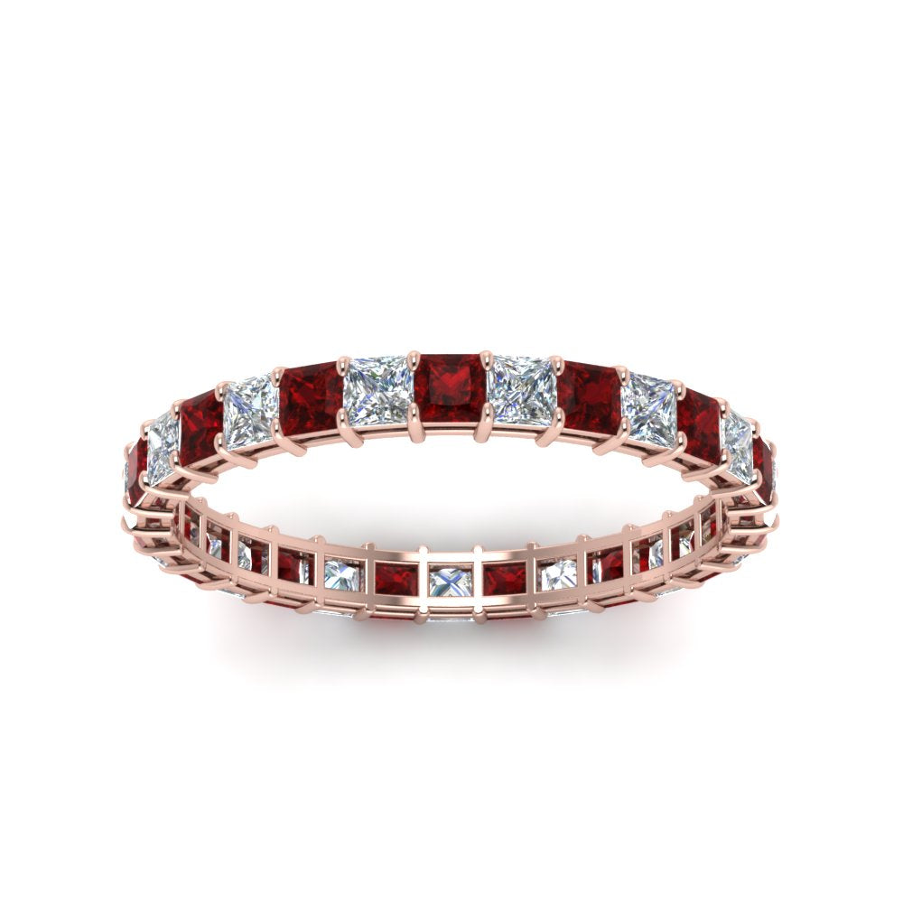 princess-cut-diamond-eternity-ring-1.50-carat-with-ruby-in-rose-gold-FDEWB8675PR-1.50CTGRUDRANGLE5-NL-RG