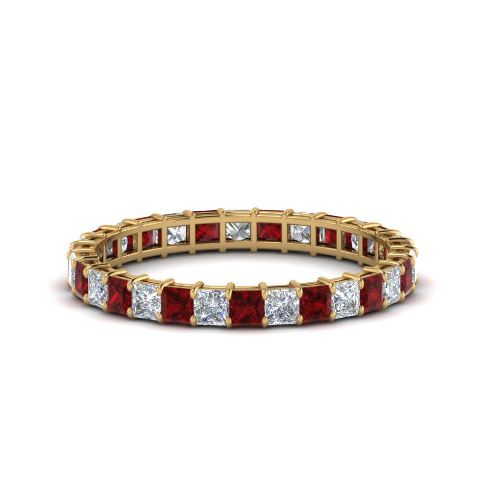 princess-cut-diamond-eternity-ring-1.50-carat-with-ruby-in-yellow-gold-FDEWB8675PR-1.50CTGRUDR-NL-YG