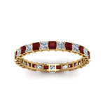 Load image into Gallery viewer, princess-cut-diamond-eternity-ring-1.50-carat-with-ruby-in-yellow-gold-FDEWB8675PR-1.50CTGRUDRANGLE5-NL-YG
