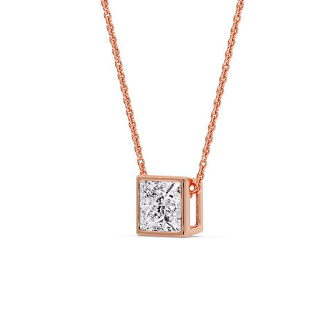 Princess Diamond Bezel Set Solitaire Pendant