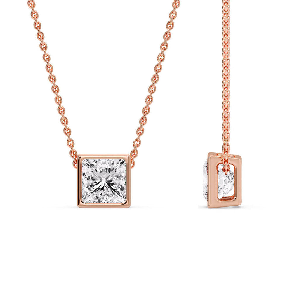 Princess Diamond Bezel Set Solitaire Pendant