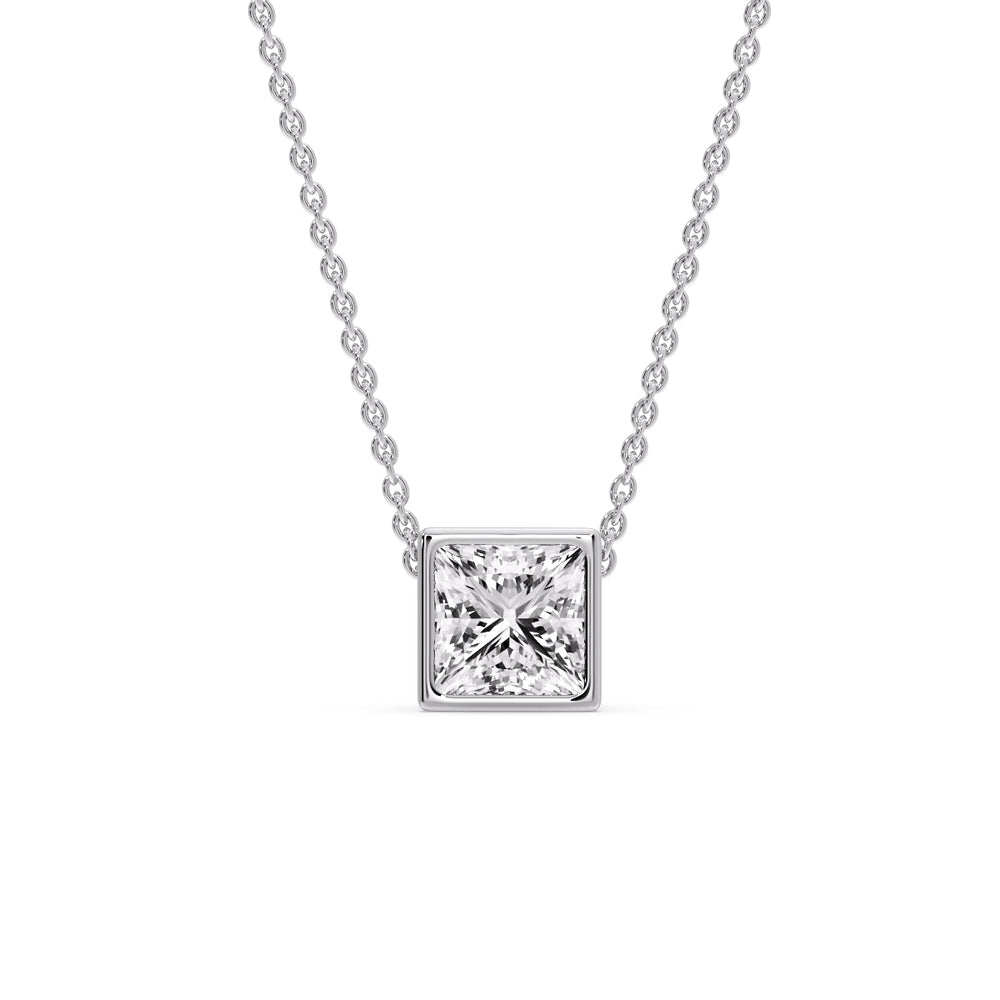 Princess Diamond Bezel Set Solitaire Pendant
