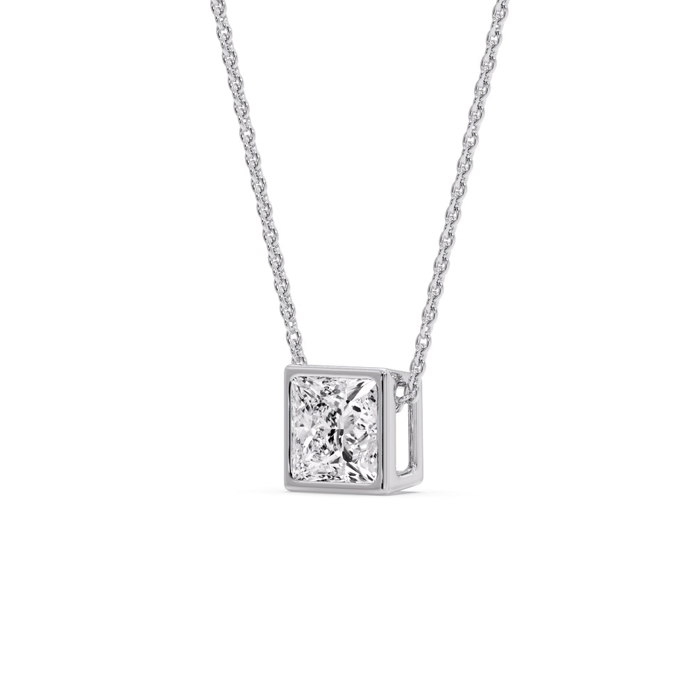Princess Diamond Bezel Set Solitaire Pendant